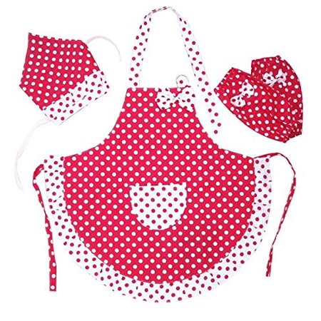 NOVO 3-5 Year Kids Girl Apron Set With Hat - Kitchen Cotton Child Apron - Rosy