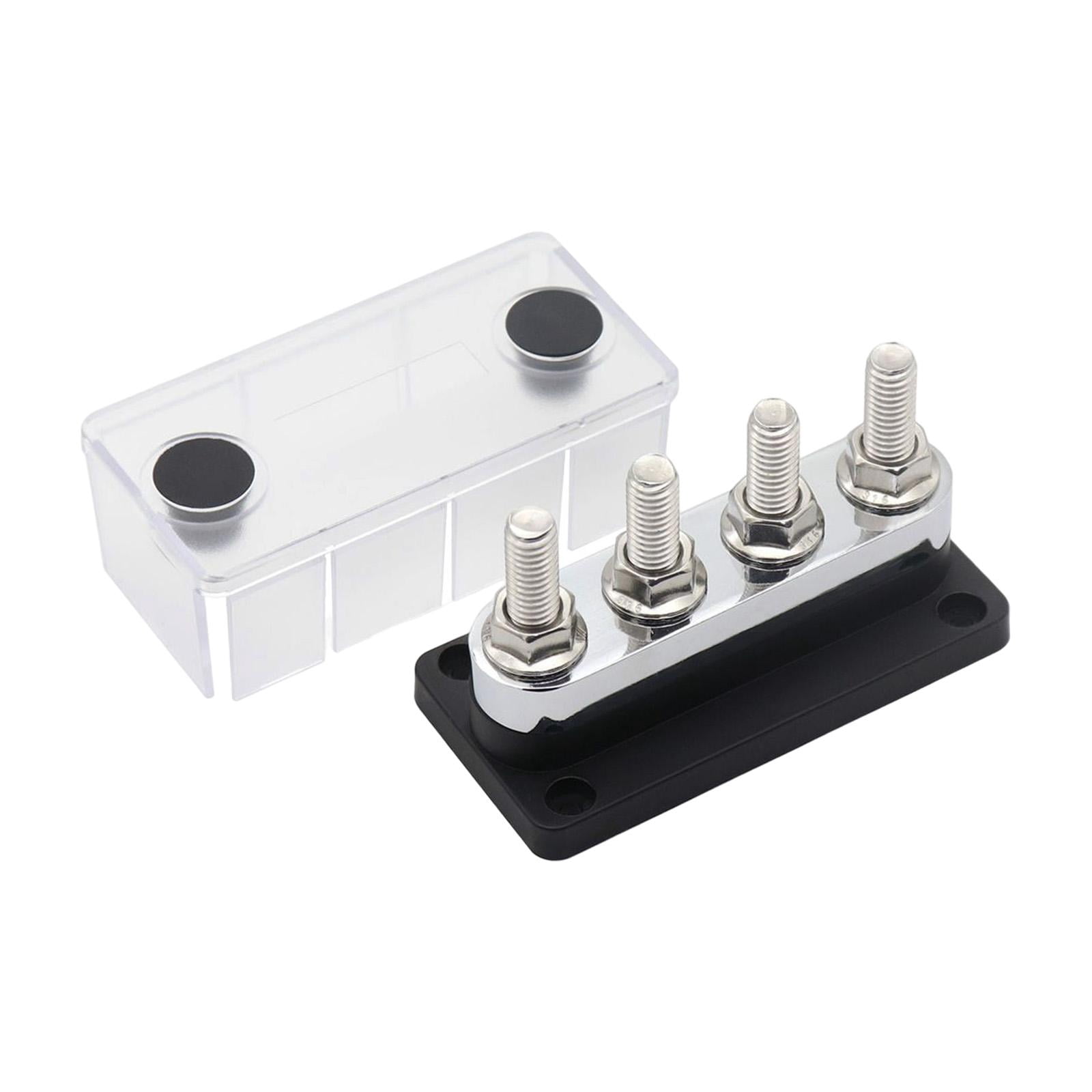 600A Bus Bar Power Distribution Block 4x 3/8inch Terminal Screws Heavy Duty with Black