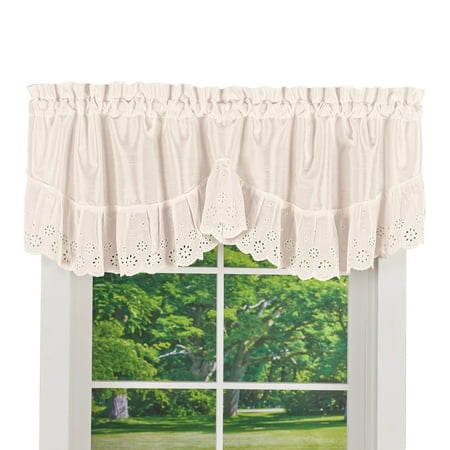 Elegant Scalloped Edge Ruffled Eyelet Lace Valance - White, Ivory - Rod Pocket Top - Machine Washable, Polyester - 16