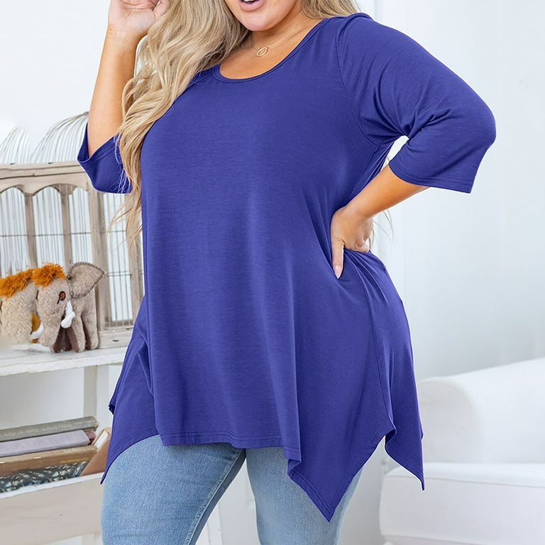 Plus Size Tunic Top Dressy Tops for Women for Women 3 4 Sleeve Women s Tops Long Sleeve Blouse Purple Gray 3X Plus Size Top Clothes Swing Top Crewneck Maternity Loose Fitting Clothing Shirt