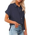 thumbnail image 4 of Women's Spring Summer Linen Casual Short Sleeve Round Neck Blouse, Loose Fit Cotton Linen Shirt with Pockets, Relaxed Fit Five-Point Sleeve Top, Comfortable and Stylish Casual Blouse for Daily Wear, 4 of 4