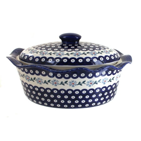 

Blue Rose Polish Pottery Blue Violet Large Oval Baker with Lid