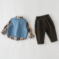 thumbnail image 3 of LYMAYTER Baby Kids Boys Denim Vest Outfits 3PCS Toddler Spring Fall Plaid Shirt Long Trousers Set for 9M-6 Years, 3 of 9