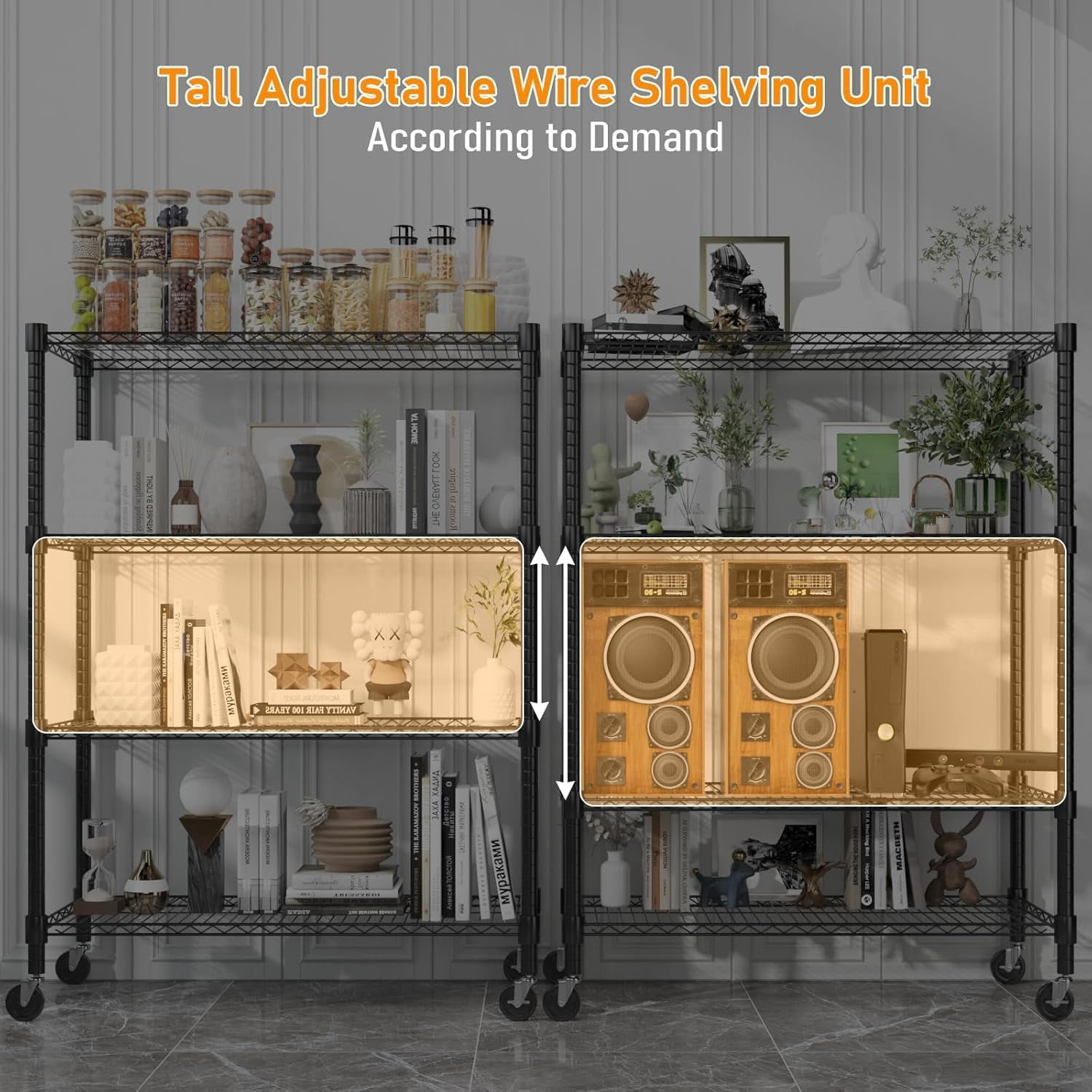 Sailvan 48"W x 18"D x 72"H Heavy Duty Wire Shelving Unit, 2600LBS Capacity 4-Tier Metal Storage Shelves with Wheels, Adjustable Garage Rack,Silver