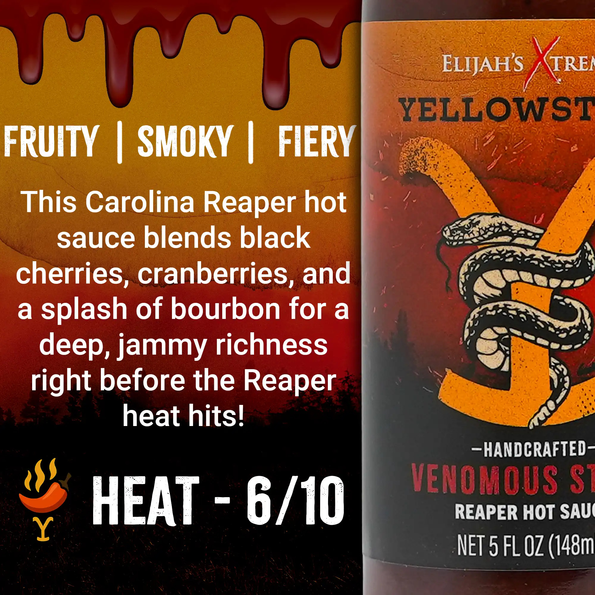 Elijah's Xtreme + Yellowstone Hot Sauce Variety Pack 4 Flavors, Garlic Habanero, Fire Roasted Jalapeno, Fiery Ghost Pepper Sauce, Sweet Heat Reaper Sauce, 5oz Bottles