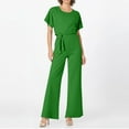 thumbnail image 5 of Huankd Womens Summer Casual Short Sleeve Pants Suit Beach Vacation Romper Belted Dressy Wedding Guest Jumpsuit Jumper Green L, 5 of 5