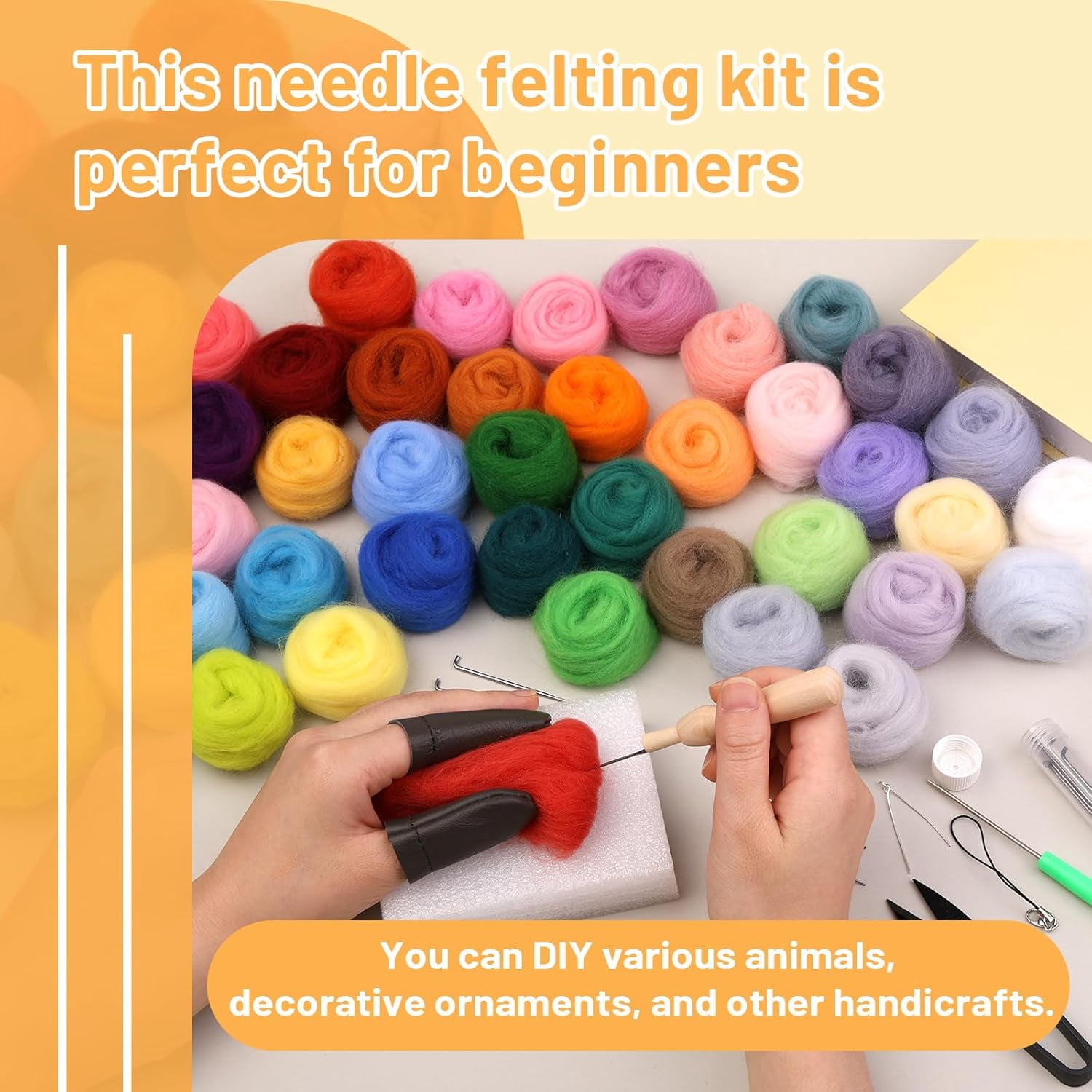 45 Colors Needle Felting Kit for Beginners with Tools, Needles and Storage Bag for DIY Handcrafts Decoration