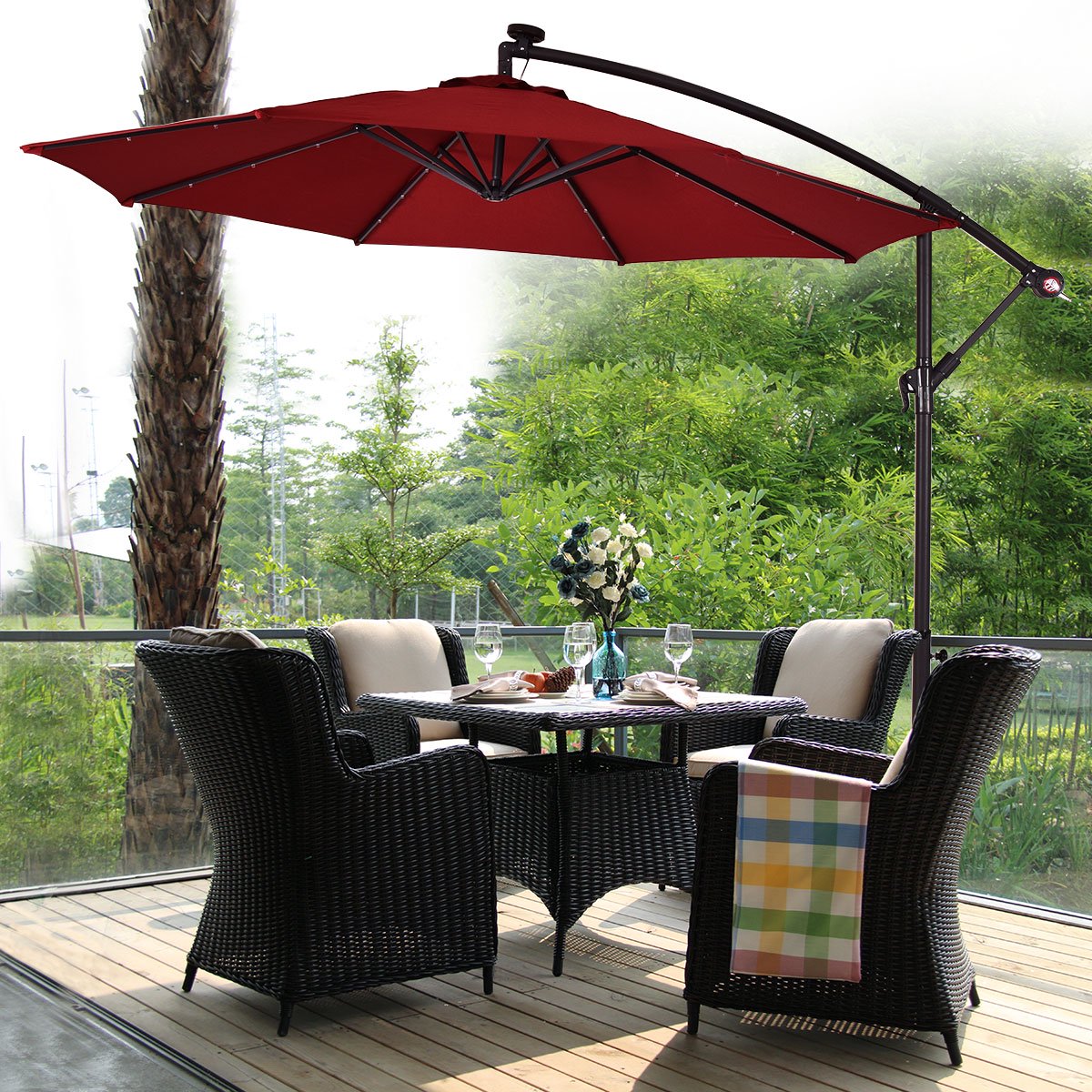 10 Hanging Solar Led Umbrella Patio Sun Shade Offset Market W