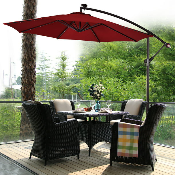 Costway 10 Hanging Solar Led Umbrella, Outdoor Umbrella With Lights And Base