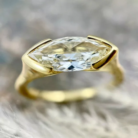 East West 2Ct Marquise Cut Lab Created Diamond Wedding Engagement Ring 14K Yellow Gold Plated