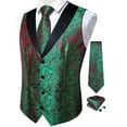 thumbnail image 3 of SYMOID Men's Green Paisley Vest Set with Tie & Pocket Square - Satin Lapel, Wrinkle-Resistant, Formal for Wedding/Prom, Size 2XL, 3 of 6