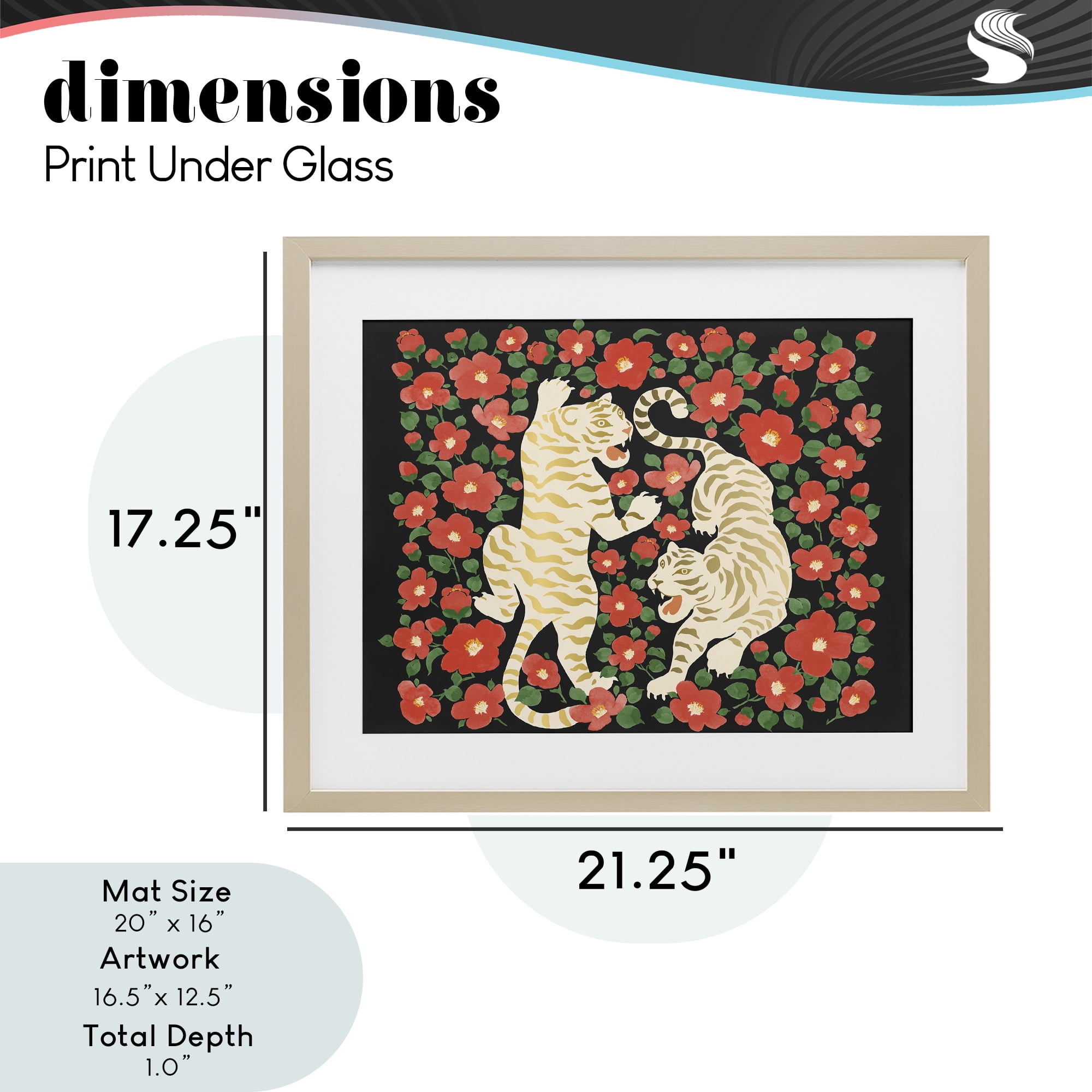Stupell Industries Ivory Twin Tigers Among Flowers Birch Framed Print Under Glass, design by Karolina Sato