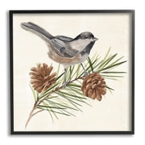 Stupell Industries Bird Perched on Pine Animals & Insects Painting Black Framed Art Print Wall Art, 17 x 17