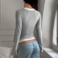 thumbnail image 4 of Lumistal Women's Long Sleeve Shirts Low Cut Slim Fit T Shirts Y2K Going Out Tops for Women Cropped Top Basic T-Shirt Tee Streetwear Daily Wear Grey M, 4 of 6