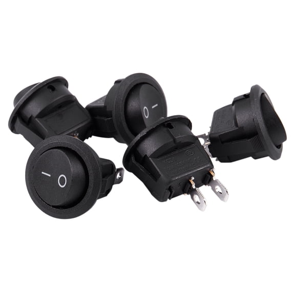 5Pcs SPST Black Button On/Off Round Rocker Switch AC 6A/250V 10A/125V