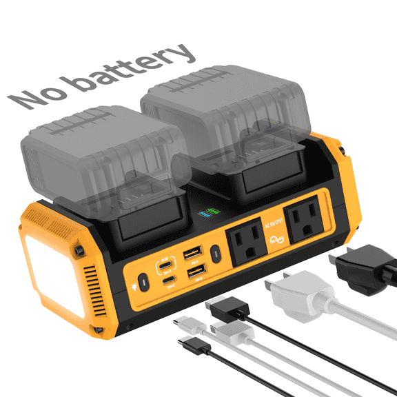 350W Pure Sine Wave Power Inverter Compatible with De-walt 20V Batteries, Dual-Battery Auto-Switch, DC 20V to AC 120V, 140W USB-C PD, 600lm LED Light - Camping, Travel & Emergency Backup(No Battery)