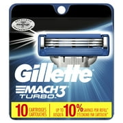 Gillette Mach3 Turbo Mens Razor Blade Refill Cartridges, 10 ct