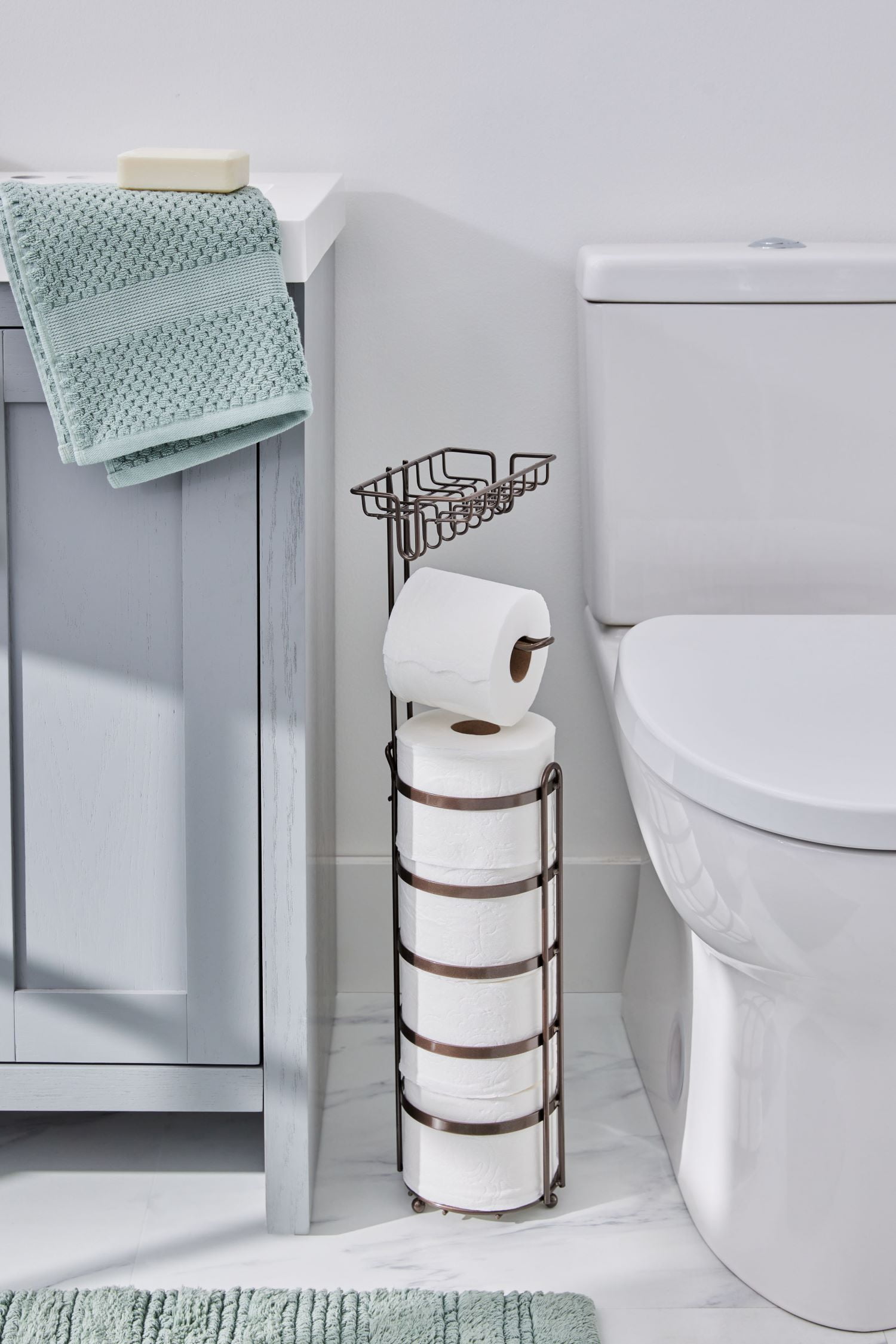 Better Homes & Gardens Bronze Flatwire Free-Standing Toilet Paper Holder with Reserve