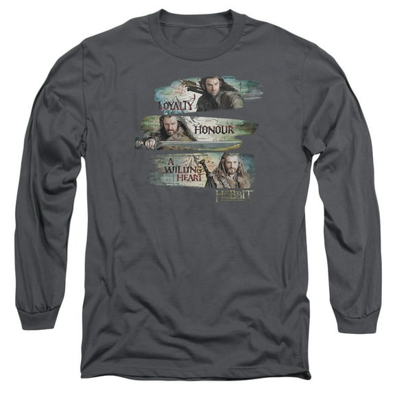 The Hobbit Loyalty And Honour Long Sleeve Adult 18/1 T-Shirt Charcoal