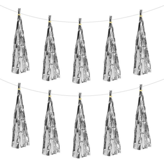 30Pcs Bright Silver Tassel Garland Banner w Rope for Wedding Birthday Party Decoration