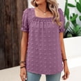thumbnail image 2 of Summer Saving Wycnly Womens Shirts Square Neck Short Sleeve Solid Summer Cute Tops Casual Lantern Sleeve Lightweight Chiffon Tunic Blouses Purple xxl Clearance Under $5, 2 of 6