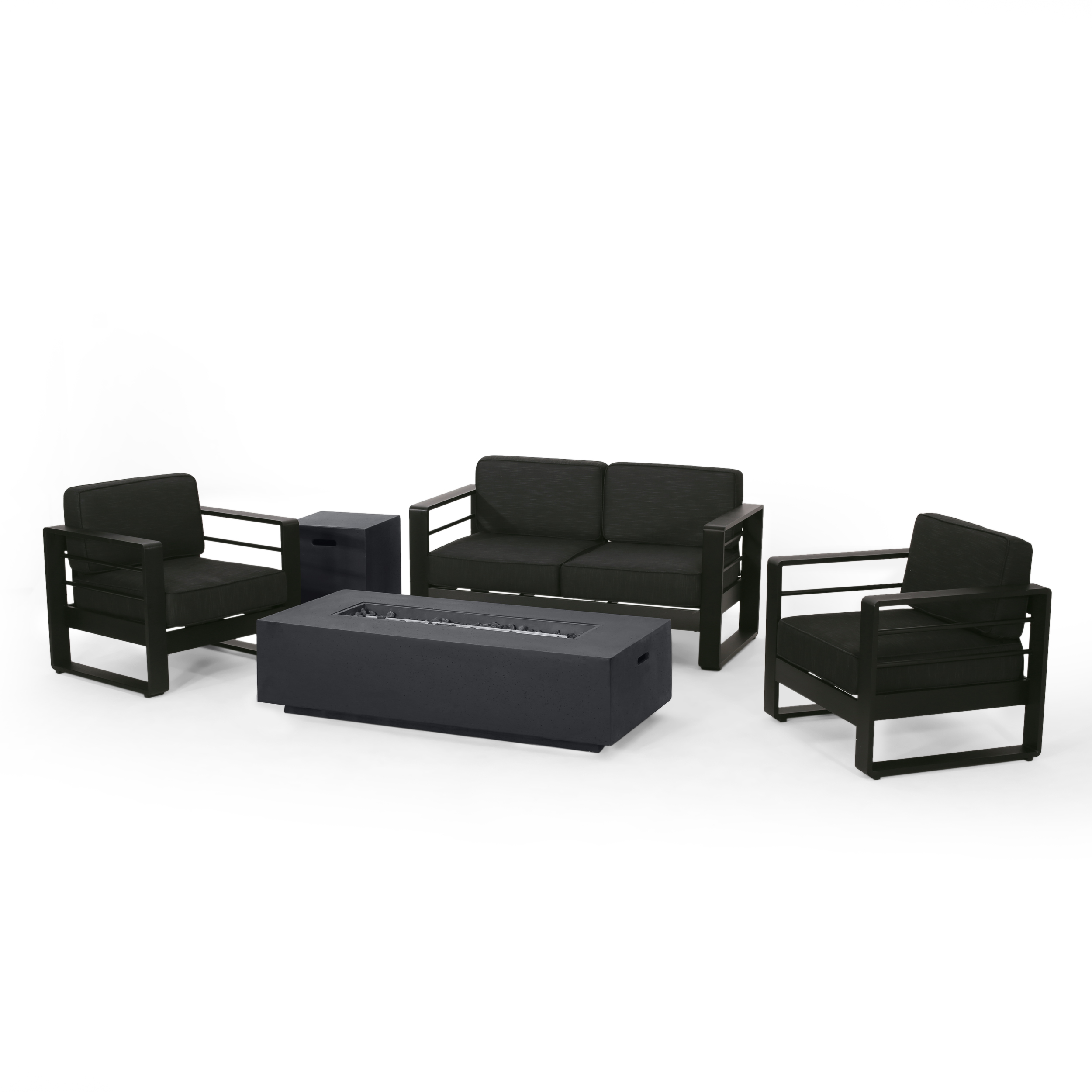 Hilliard Aluminum Outdoor 4 Seater Chat Set with Fire Pit, Black
