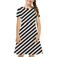 thumbnail image 2 of Sales Today Clearance kttectoa Casual A-Line Dress Teen Girls Tunic Dress Dresses Crewneck Stripe Graphic Short Sleeve Dress for Children Loose Fit Dresses for Go to School 4-14Y, 2 of 7