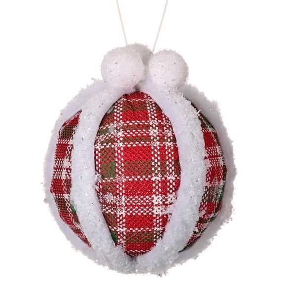 5 in Glitter Fur Edge Plaid Ball Christmas Ornament.