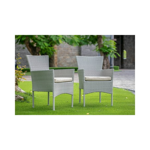 Patio Wicker Chair with Cushion - Outdoor Lounge Chair - Natural Linen Finish - Garden Furniture