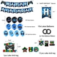 thumbnail image 4 of Juego de suministros para fiestas de videojuegos, decoración para fiesta de cumpleaños de bebé niño, telón de fondo para juegos de feliz cumpleaños, cubiertas para mesas de juego, globos para jugadore, 4 of 5