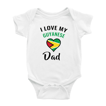 

I Love My Guyanese Dad Heart Flag Cute Baby Bodysuit (White 12-18 Months)