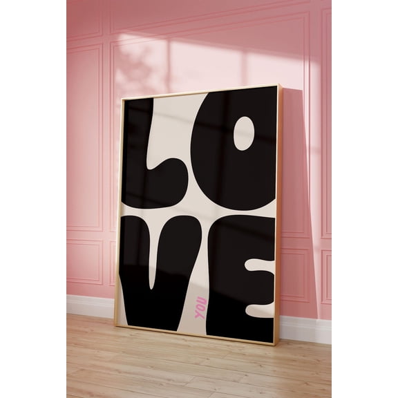 Love You Art Poster, Bold Retro Black And Pink Cool Apartment Art, Boho Aesthetic Living Room Wall Decor, Positive Above Bedroom Art Poster, Unframed Poster Size 8x12 F03.1.15l571