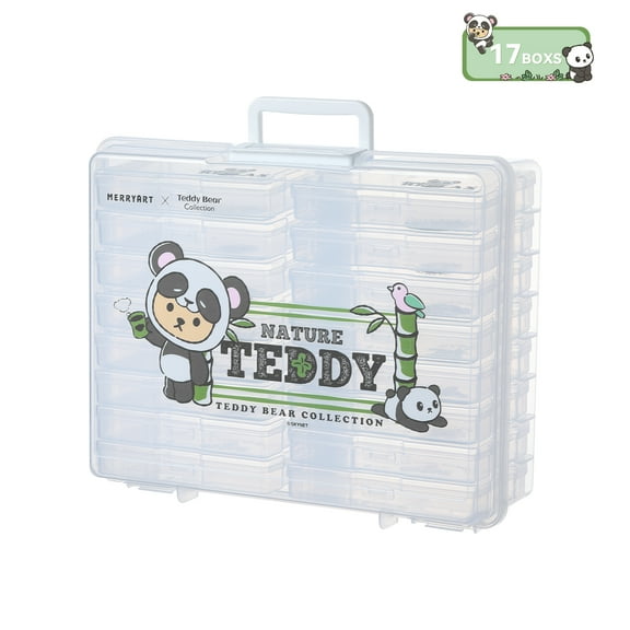 Novelinks 4x6 Inch Photo Boxes with 16 Inner Cases,Memory Organizer, Clear Plastic Box for Crafts, Stickers, Seeds, Art Supplies,Print with Panda Style Teddy Bear