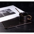 thumbnail image 5 of TJ Gobal Porcelain Coffee Mug, Tea Cup with Saucer and Golden Spoon with Gold Scripted Love and Trim for Espresso, Hot Chocolate, Cappuccino, and Latte, 8 Oz. (Black), 5 of 6