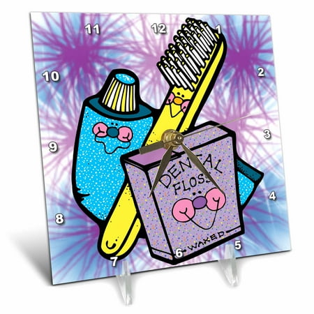 3dRose Cute Country Style Dental Tools, Desk Clock, 6 by 6-inch