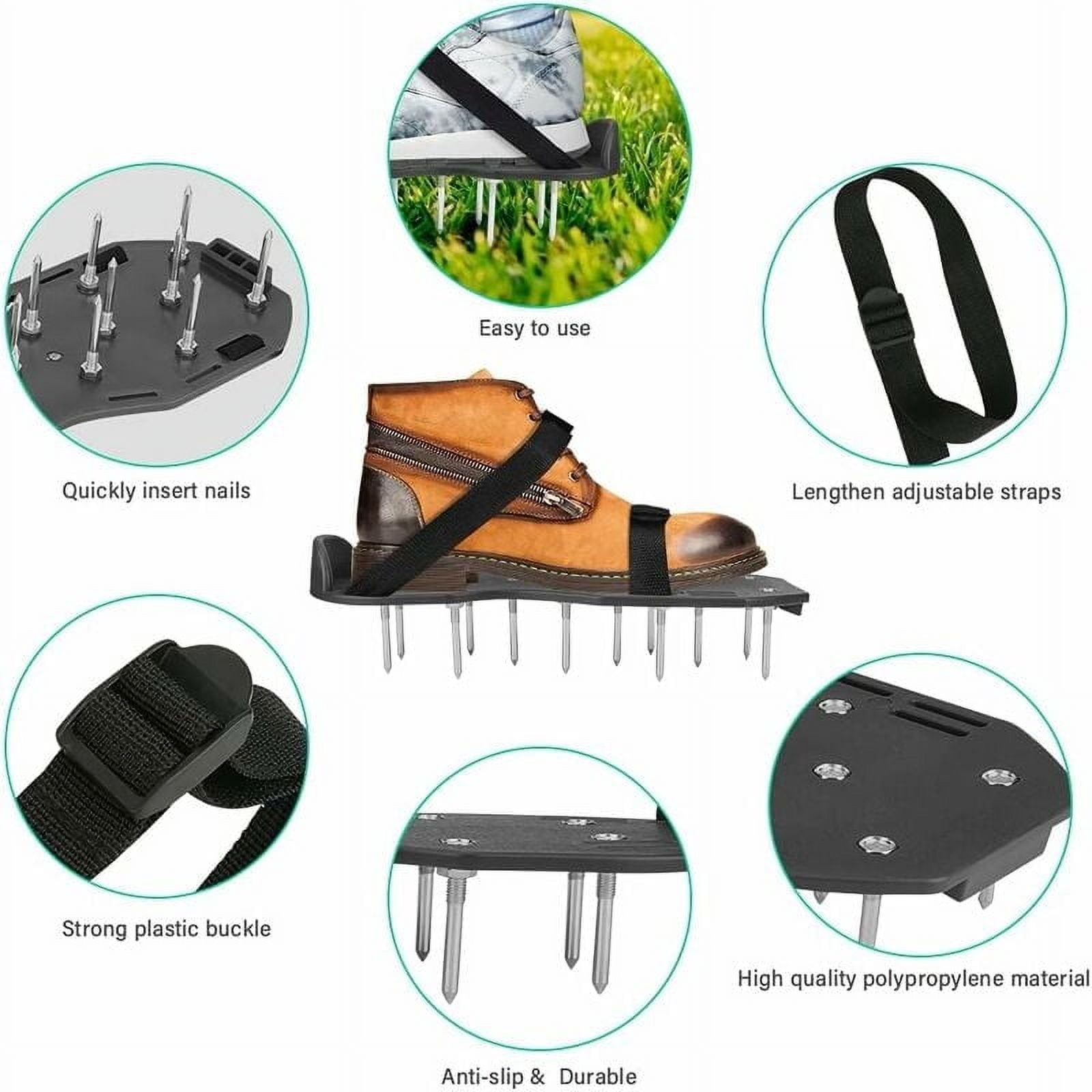 Heavy Duty Lawn Aerator Shoes, High-Quality Tool for Effective Soil Aeration, Black