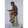 thumbnail image 3 of Nifao Girl Sitting on a Tree Stump, Reading Bronze Statue – Home Office Decor Sculpture, 15"L x 20"W x 22"H, 3 of 11