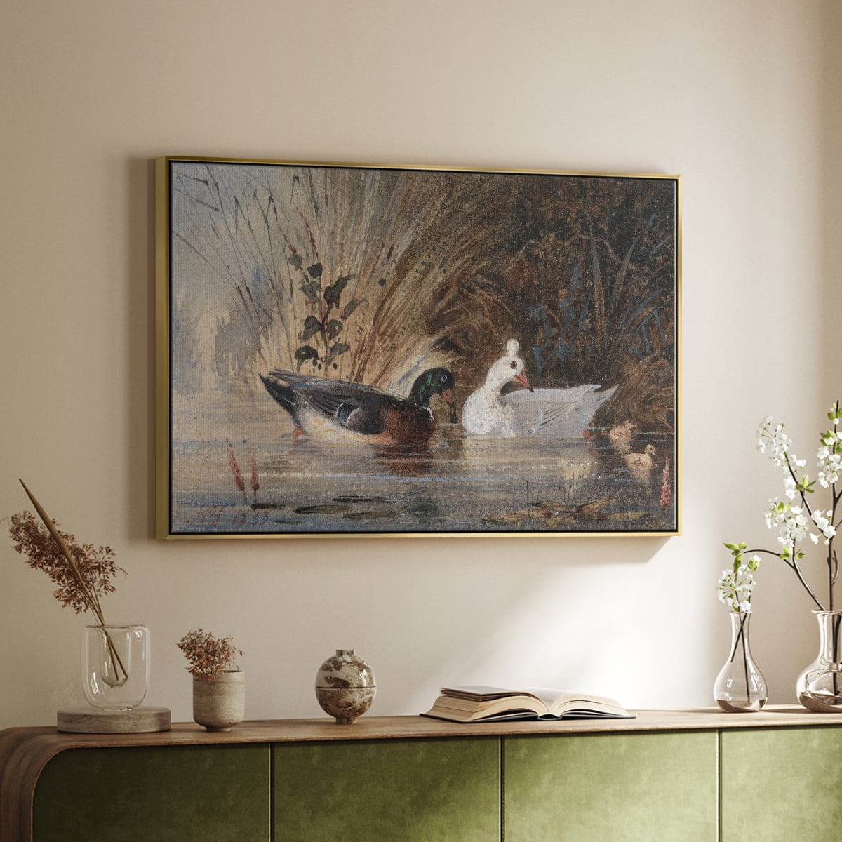 Vintage Animal Print-XVIII By Wexford Home Framed in Gold Wood Gallery Wrapped Canvas 25 in. x 37 in.