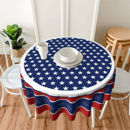 

Independence Day Deals4th Of July Tablecloth Round 60 Inch Patriotic Memorial Independence Day Table Cloth American Flag Blue Tablecloths Polyester Fabric Farmhouse Rustic Table Cover