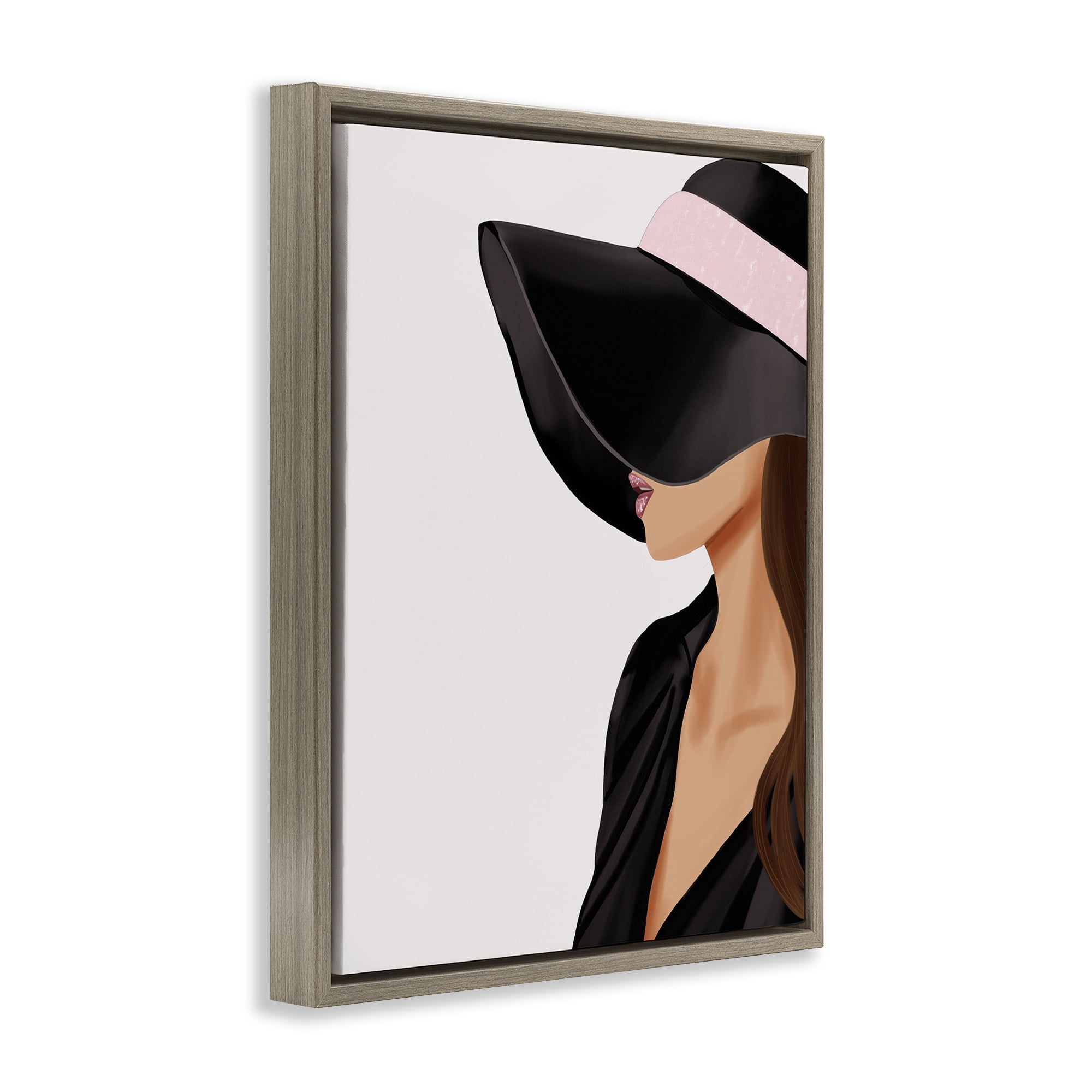 Stupell Industries Shaded Woman Large Hat People Painting Brown Floater Framed Canvas Art Print Wall Art, 17 x 21