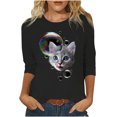 thumbnail image 1 of Blusa de cuello redondo de manga larga con estampado de gato sólido suelto clásico para mujer Pompotops gfhjh16459, 1 of 7