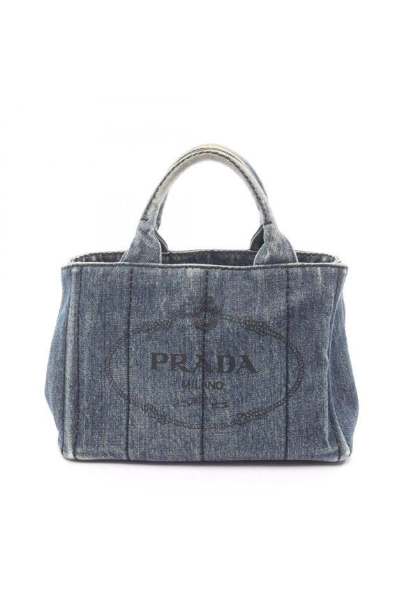 Pre-Owned Prada Canapa Mini Tote Bag, Women's, Navy Blue, Denim, BN2439