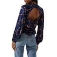 thumbnail image 2 of ASTR The Label Women's Veronica Cutout Cowl Neck Long Sleeve Satin Blouse Top (Small, Navy Taupe), 2 of 4