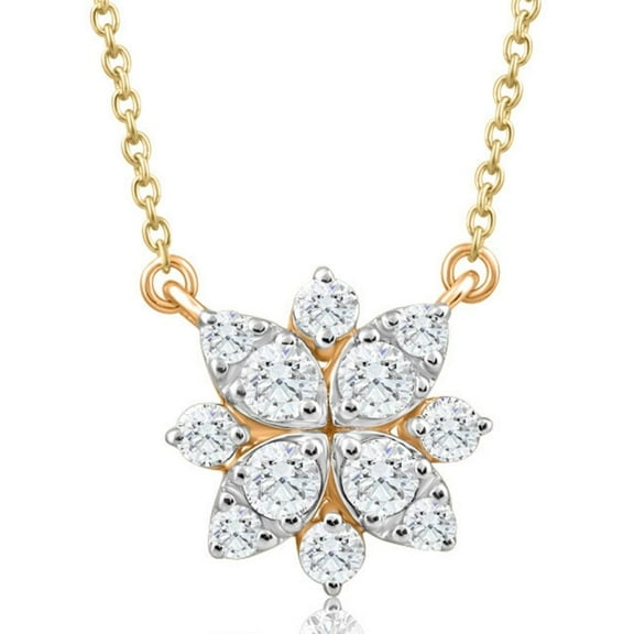 Pompeii .55Ct TW Diamond Cluster Halo Round Pendant Yellow Gold Necklace Lab Grown (G,VS1)