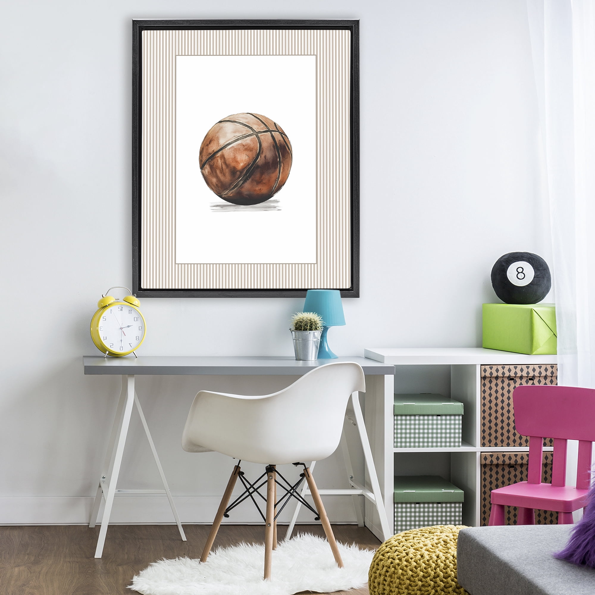 Stupell Industries Vintage Sports Basketball Black Framed Floater Canvas Wall Art, design by Christine Simpson Art