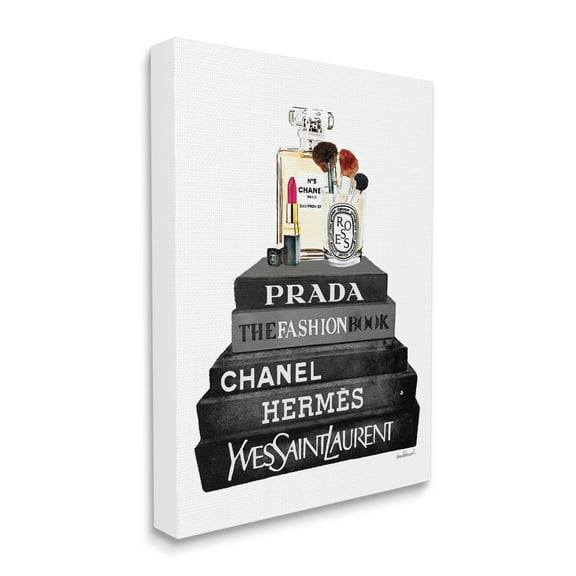 Stupell Industries Fashion Designer Makeup Bookstack Black And White Watercolor Canvas Wall Art by Amanda Greenwood