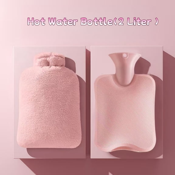 2 Liter Hot Water Bottle with Fleece Cover, BPA-Free PVC Bag for Arthritis & Menstrual Cramps, Neck Pain Relief (Pink)