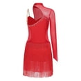 thumbnail image 2 of inlzdz  Latin Dance Dress Women Rumba Chacha Tango Single Sleeves Performance Clothing Latin Skirt Red XL, 2 of 7