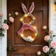 thumbnail image 4 of Easter Wreath with Lights - Easter Bunny Shaped Wreaths for Front Door Outside & Indoor Decor, Wall, Mantel Hanging Ornaments with Bows, Easter Eggs, Artificial Flowers, 4 of 6