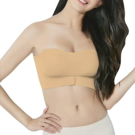 VISALY Push Up Bras for Women Bra strapless push up  Striped Seamless Wave Edge Thin Breathable Sports Tube Top  Tank top with built in padded bra Strapless tops with built in bra  Yellow S